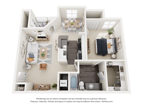 a 1 bedroom floorplan is shown in this illustration